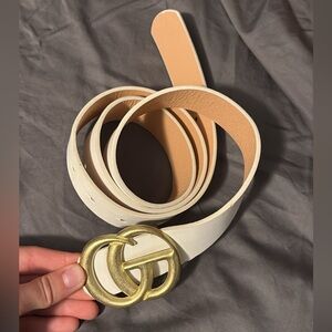 Gold Buckle Cream Belt
